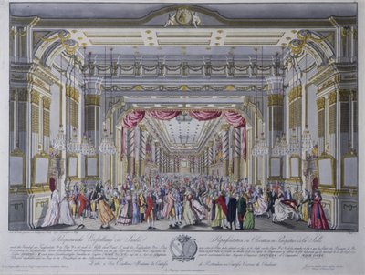 Bal na de kroning van Leopold II als koning van Bohemen in Praag in 1791 (handgekleurde gravure) door Caspar Pluth